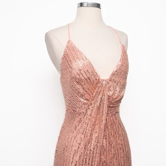 Liv Foster -  Rosy Peach Sequin Draped Plunge V-Neck Mini Dress‎ - Picture 12 of 15